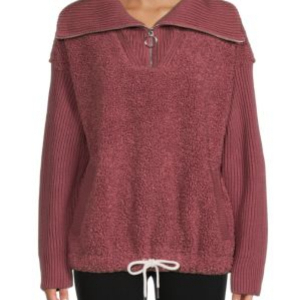 Varley Rogers Faux Shearling Zip-Up Pullover in Burgundy